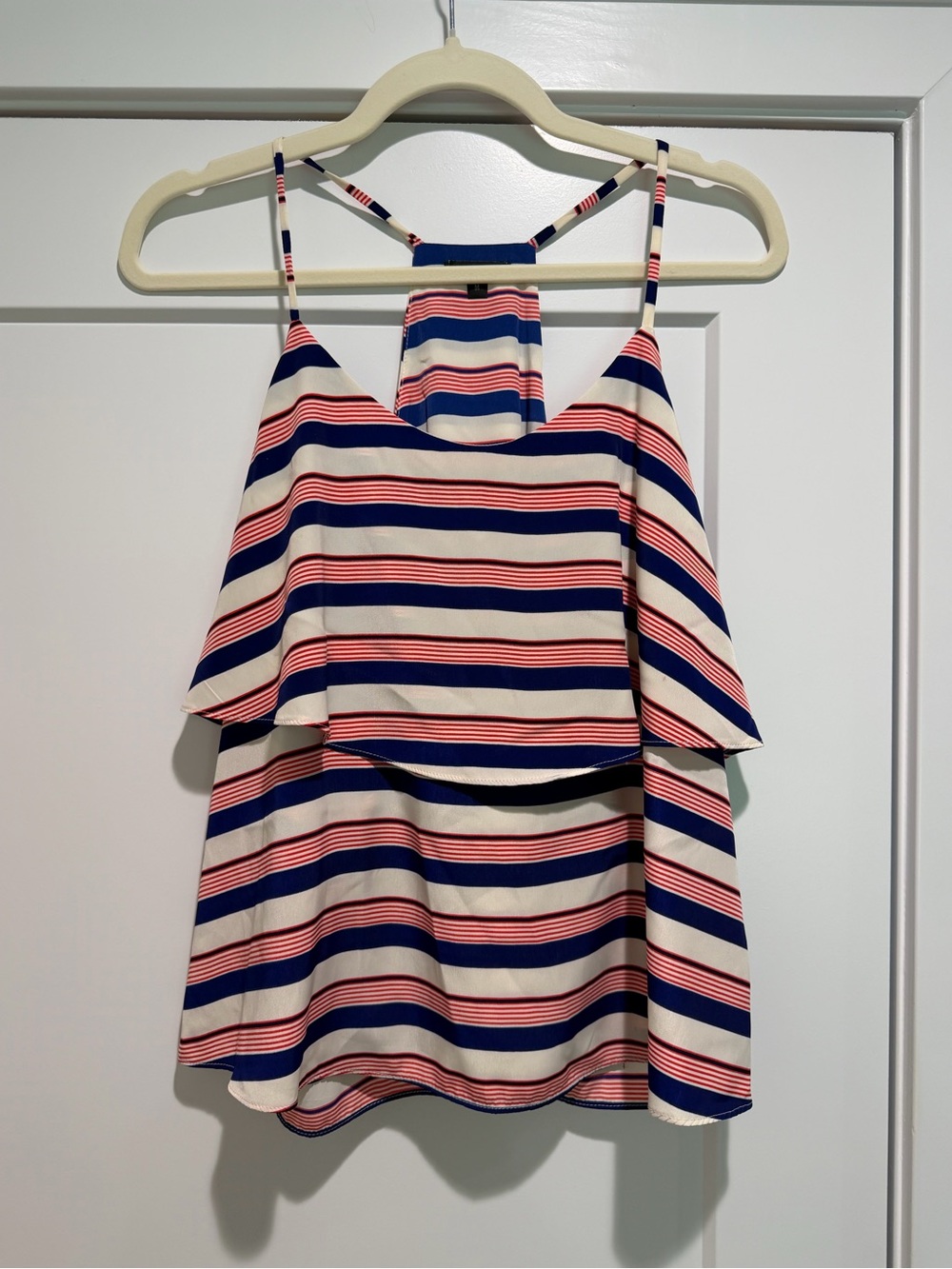 MCM Striped Ruffle Summer Top - Navy, Pink & White size medium